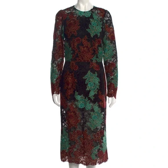 green emerald velvet dress Dolce & Gabbana A Line Dg Floral Lace Dress – Ellie Belle main image 1